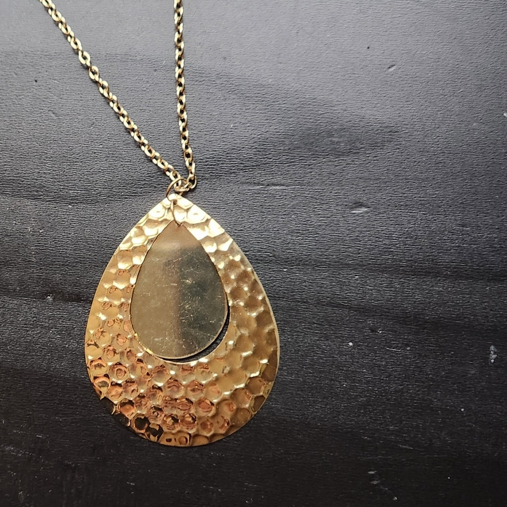 Hammered Gold Teardrop Necklace - Picture 2 of 5